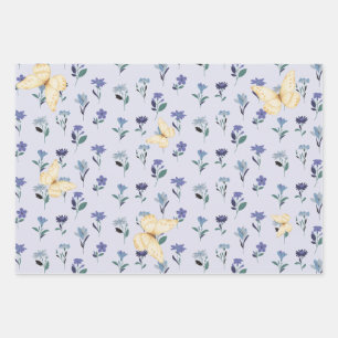 Ästhetisches Pastell-Schmetterling- und Wildblumen Geschenkpapier Set