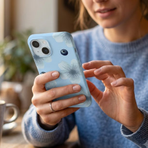 Ästhetisches Pastellblaues Blumen Blau Beeren Case iPhone 15 Hülle