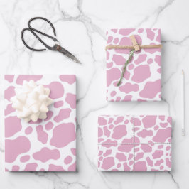 Ästhetisches Pastellrosa Kuh Druckmuster Geschenkpapier Set