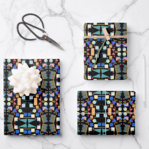 Ästhetisches Retro-Vintage-Geometrie-Abstraktmuste Geschenkpapier Set