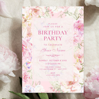 Ästhetisches rosa weiches florales Geburtstag Einladung