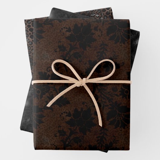 Ästhetisches Schwarz-Braun-Leopard-Muster Geschenkpapier Set (Beispiel)