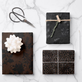 Ästhetisches Schwarz-Braun-Leopard-Muster Geschenkpapier Set