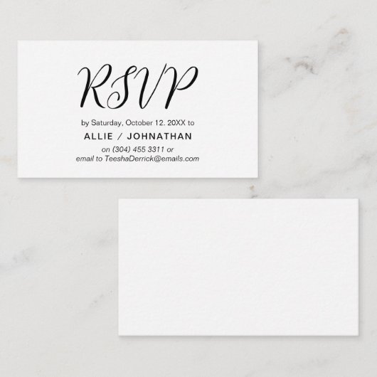 Ästhetisches Schwarzes Skript, Hochzeitsszenario R Begleitkarte (Vorne/Hinten)