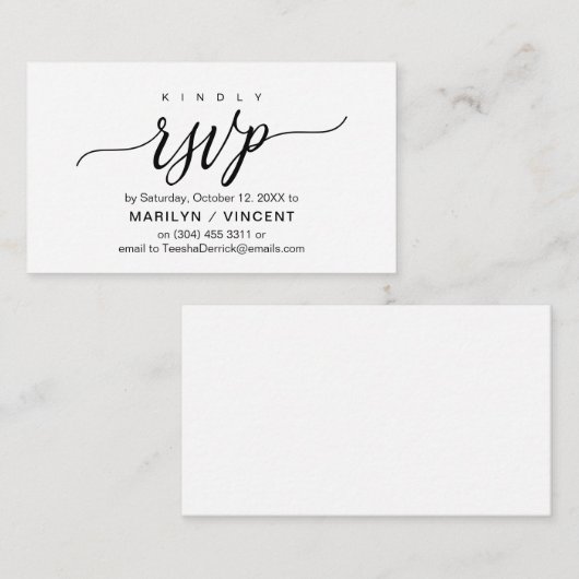 Ästhetisches Schwarzes Skript, Hochzeitsszenario R Begleitkarte (Vorne/Hinten)