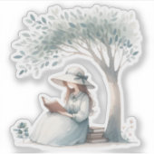 Ästhetisches Wasserfarbenmädchen, das ein Buch Lov Aufkleber (Vorderseite)