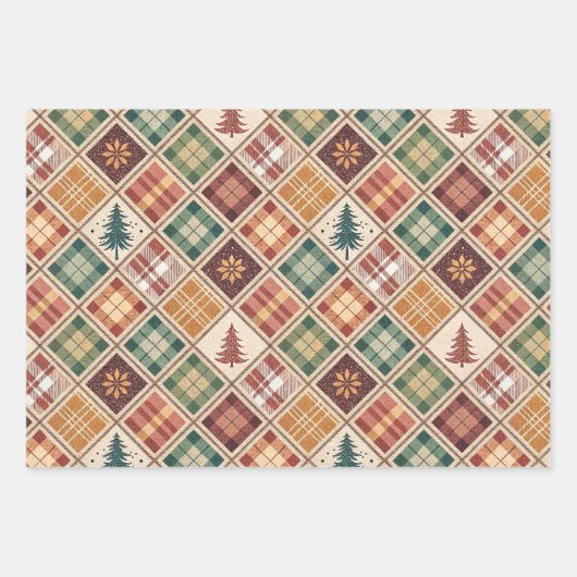 Ästhetisches Weihnachts-Karopapier Geschenkpapier Set (Vorderseite)