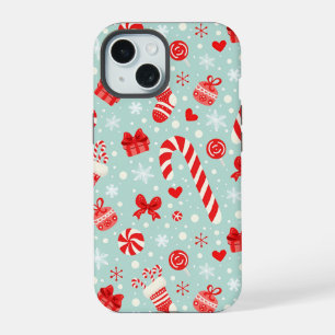 Ästhetisches Weihnachtsmuster Süßigkeiten iPhone 15 Hülle