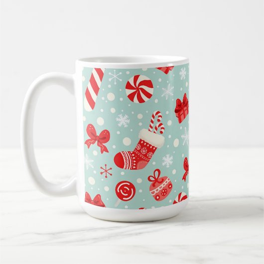 Ästhetisches Weihnachtsmuster Süßigkeiten Kaffeetasse (Links)