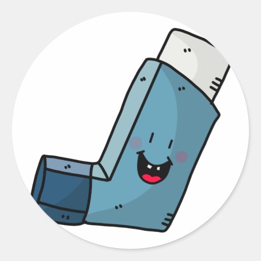 Asthma Inhalator Happy Cartoon Runder Aufkleber (Vorderseite)