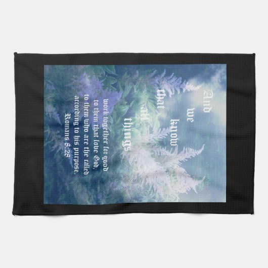 Astilbe Blue Mist Romans 8:28 Geschirrtuch (Horizontal)