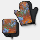 Astilbe Dusty Blue an Bord Ofenhandschuh & Topflappen-Set (Vorderseite/Rückseite)