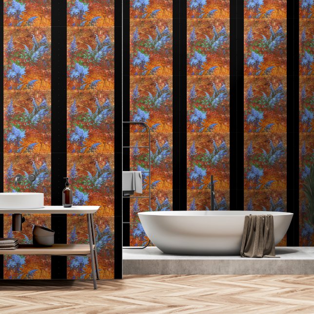 Astilbe Dusty Blue an Bord Tapete (Badezimmer)