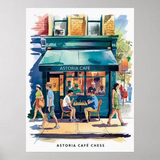 Astoria Cafe Schach Aquarell Poster (Vorne)