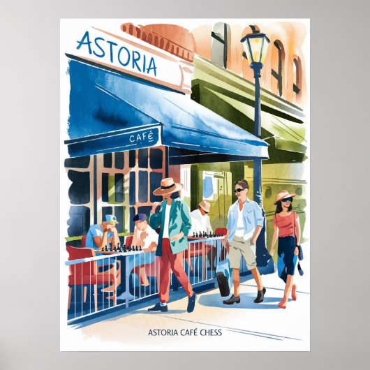 Astoria Cafe Schach Aquarell Poster (Vorne)