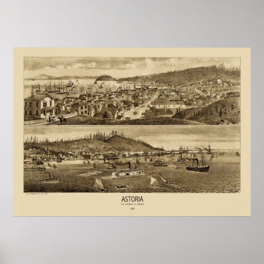 Astoria Oregon Panorama Karte 1883 Poster (Vorne)