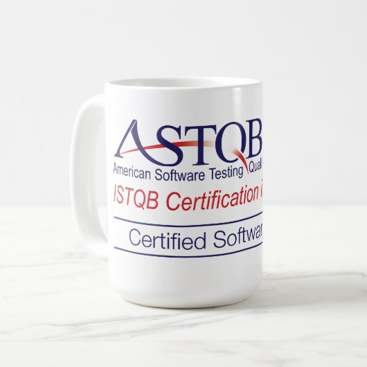 ASTQB zugelassene Software-Prüfvorrichtungs-Tasse Kaffeetasse (Vorderseite Links)