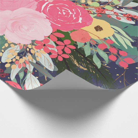 Astral Aura Winter Floral & Gold Punkte Geschenkpapier (Ecke)
