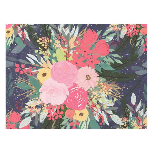 Astral Aura Winter Floral & Gold Punkte Tischdecke (Vorderseite (Horizontal))