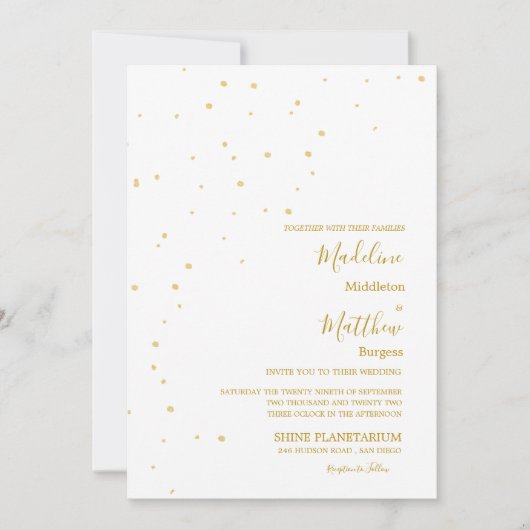 Astral Gold Spots Black Abend Wedding Einladung (Vorderseite)