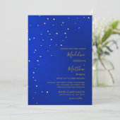 Astral Gold Stars Blue Abend Wedding Einladung (Stehend Vorderseite)