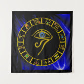 ASTRAL HORUS EYE ,BLAUE TALISMAN GOLD ZODIAC CHART WANDTEPPICH (Vorderseite (Horizontal))