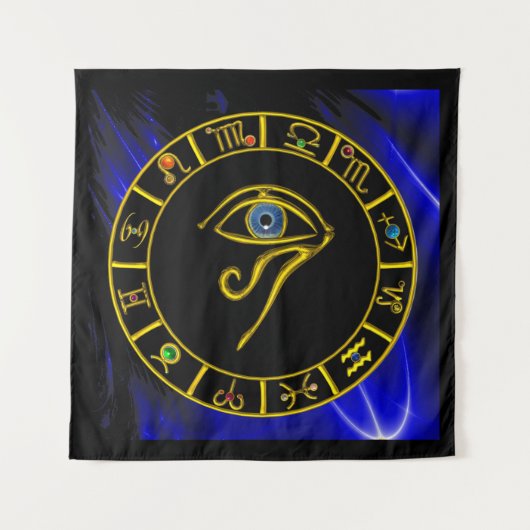 ASTRAL HORUS EYE ,BLAUE TALISMAN GOLD ZODIAC CHART WANDTEPPICH (Vorderseite (Horizontal))