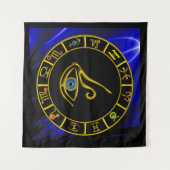 ASTRAL HORUS EYE ,BLAUE TALISMAN GOLD ZODIAC CHART WANDTEPPICH (Vorderseite)