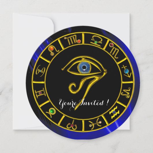 ASTRAL HORUS EYE BLUE TALISMAN Gold Zodiac Chart Einladung (Vorderseite)