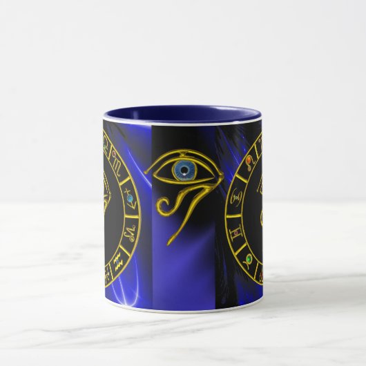 ASTRAL HORUS EYE, BLUE TALISMAN Gold Zodiac Chart Tasse (Zentrum)
