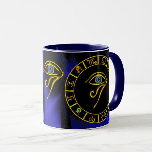 ASTRAL HORUS EYE, BLUE TALISMAN Gold Zodiac Chart Tasse (VorderseiteRechts)