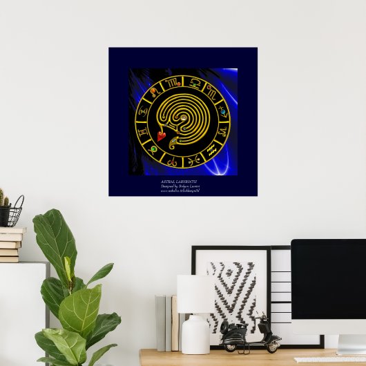 ASTRAL LABYRINTH GOLD ZODIAC CHART Astrologie Poster (Heimbüro)