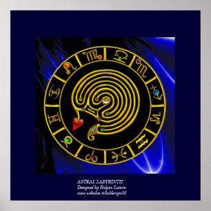 ASTRAL LABYRINTH GOLD ZODIAC CHART Astrologie Poster