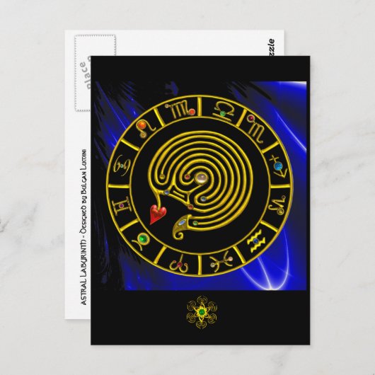 ASTRAL LABYRINTH GOLD ZODIAC CHART Astrologie Postkarte (Vorne/Hinten)