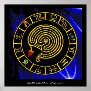 ASTRAL LABYRINTH GOLD ZODIAC CHART Astrology Poster