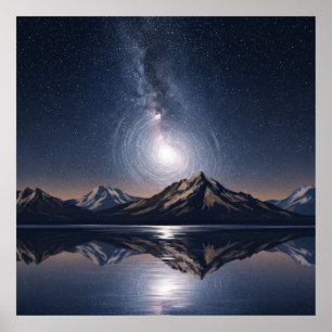 Astral Mountain Reflection - Galaxy-Kunstprint Poster