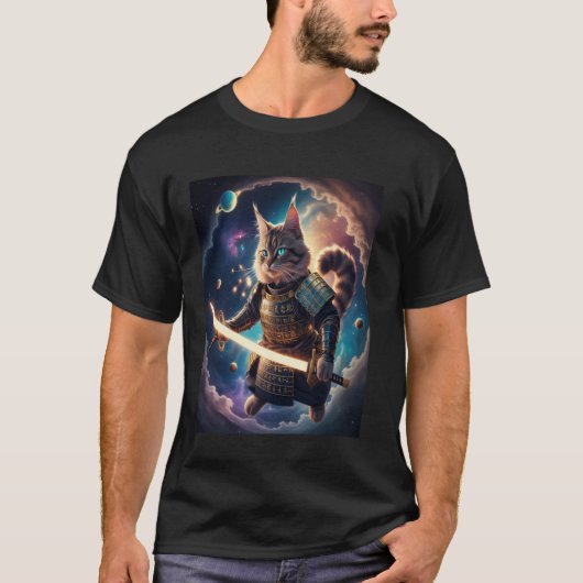 Astral Samurai Cat Guardian of the Celestial Waves T-Shirt (Vorderseite)
