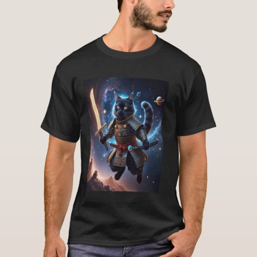 Astral Samurai Cat Guardian of the Celestial Waves T-Shirt (Vorderseite)