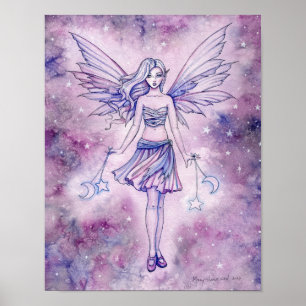 Astralina Lila Blaue Feen Fantasy Kunst Wasserfarb Poster