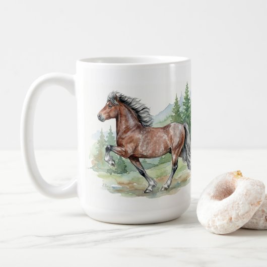 Astrid Aquarell Isländisches Pferd Kaffeetasse (Mit Donut)