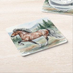 Astrid Tolting Isländisches Pferd Aquarell Rechteckiger Pappuntersetzer