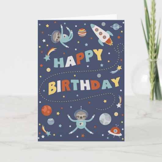 Astro Sloth Happy Birthday Karte (Vorderseite)