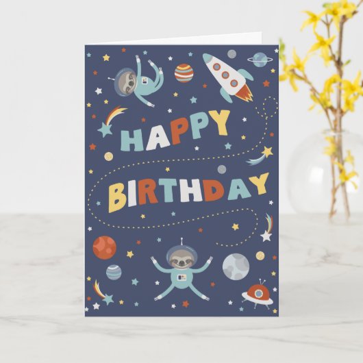 Astro Sloth Happy Birthday Karte (Gelbe Blume)