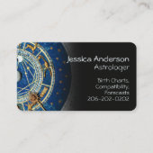 Astrologer Celestial Blue Rustic Gold Zodiac Wheel Visitenkarte (Vorderseite)