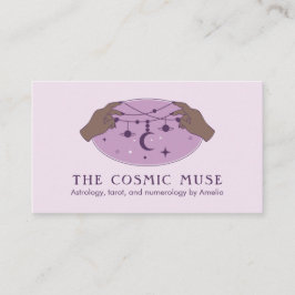 Astrologer Kosmischer Mond und Planeten mit Händen Visitenkarte