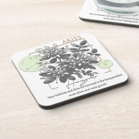 Astrologie/Äries Zodiac Signage Blume Honeysuckle Getränkeuntersetzer (Linke Seite)