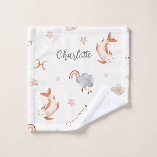 Astrologie-Design: Aquarellfarben-Fische-Zodiaka-Z Badhandtuch Set (Waschlappen)