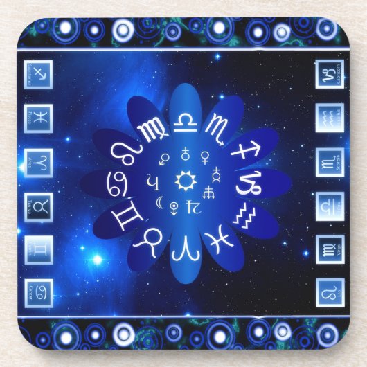 Astrologie & Horoskop Symbole Blaues kosmisches De Getränkeuntersetzer (Vorderseite)