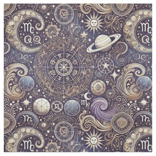 Astrologie Muster detailliert Zodiac und Celestial Stoff (Nahaufnahme)