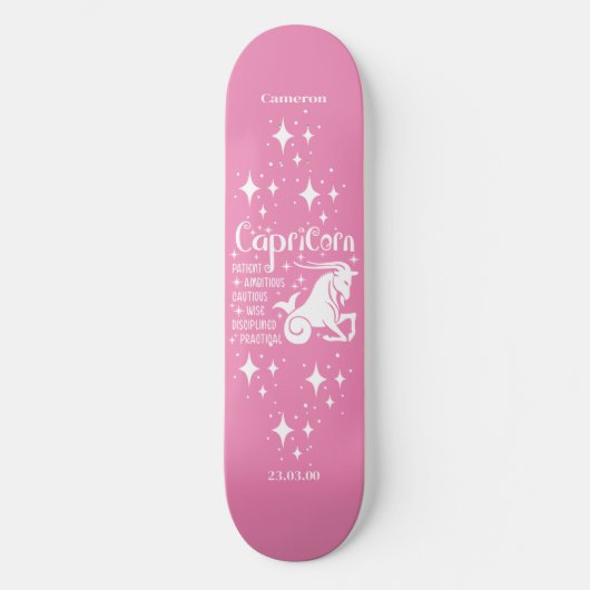 Astrologie Rosa Skateboard mit Capricorn-Symbol (Vorderseite)